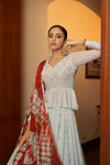 Sky Blue Georgette Lehenga with Embellished Mukaish & Shibori Print