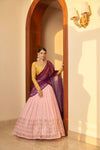 Pink Georgette Lehenga with Embellished Mukaish & Multi-Color Weaving Fabric
