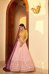 Pink Georgette Lehenga with Embellished Mukaish & Multi-Color Weaving Fabric