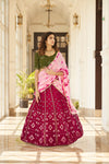 Deep Pink Georgette Lehenga with Thread & Sequin Embroidery and Shibori Work