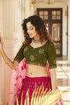 Deep Pink Georgette Lehenga with Thread & Sequin Embroidery and Shibori Work