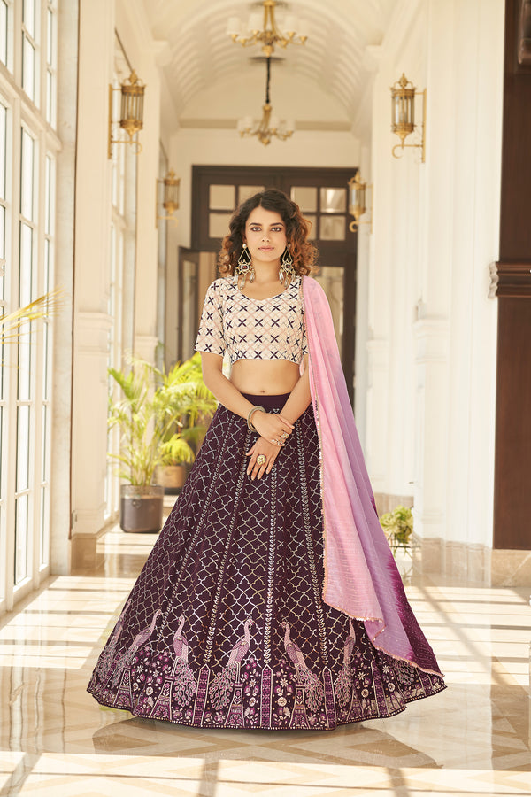 Purple Georgette Lehenga with Thread & Sequin Embroidery and Shibori Work