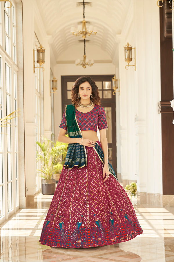 Deep Pink Georgette Lehenga with Thread & Sequin Embroidery