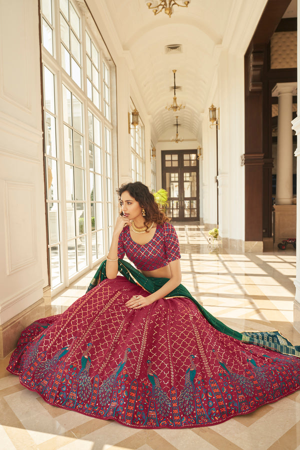 Deep Pink Georgette Lehenga with Thread & Sequin Embroidery