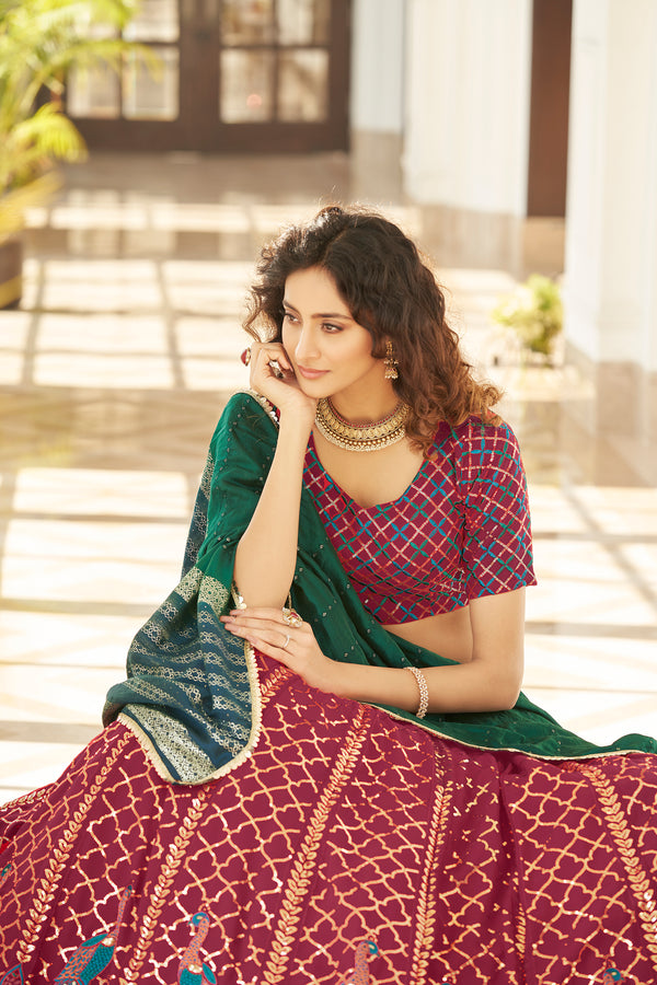 Deep Pink Georgette Lehenga with Thread & Sequin Embroidery