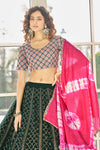 Green Georgette Lehenga with Shibori & Sequin Embroidery