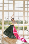 Green Georgette Lehenga with Shibori & Sequin Embroidery
