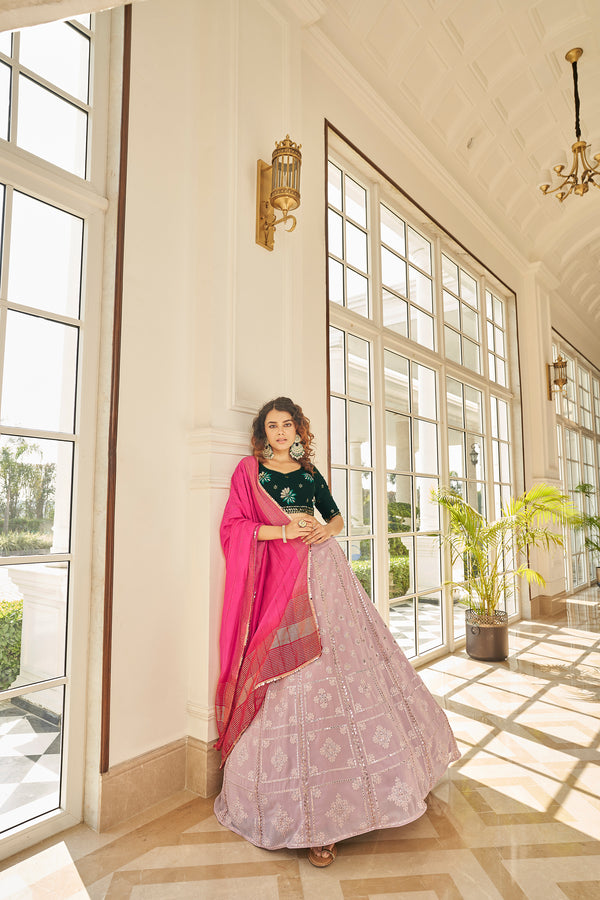 Dusty Pink Georgette Lehenga with Sequin Embroidery