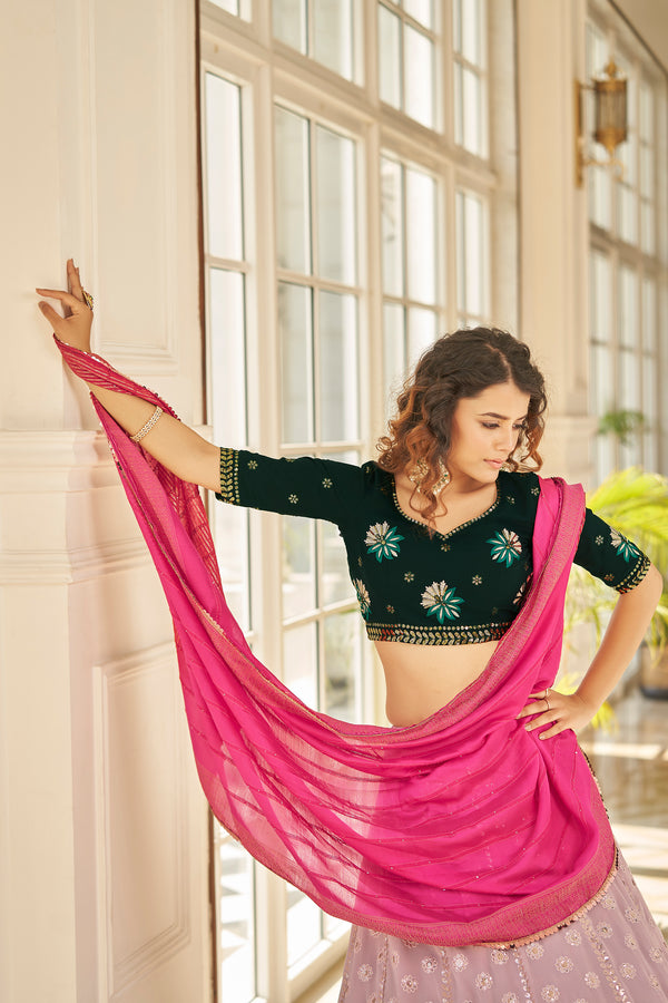 Dusty Pink Georgette Lehenga with Sequin Embroidery