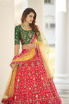 Red Silk Lehenga with Sequin & Thread Embroidery