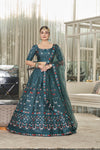 Teal Green Silk Lehenga with Exquisite Thread & Sequin Embroidery