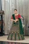 Green Georgette & Silk Lehenga with Thread & Sequin Embroidery