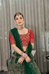 Green Georgette & Silk Lehenga with Thread & Sequin Embroidery