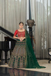 Green Georgette & Silk Lehenga with Thread & Sequin Embroidery