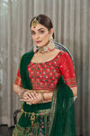 Green Georgette & Silk Lehenga with Thread & Sequin Embroidery