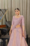 Pink & Peach Art Silk Lehenga with Thread & Sequin Embroidery