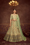 Mint Green Art Silk Lehenga with Embroidery, Print & Diamond Work