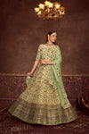 Mint Green Art Silk Lehenga with Embroidery, Print & Diamond Work