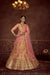 Peach Art Silk Lehenga with Printed & Diamond Embroidered Work And Net Dupatta