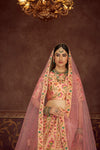 Peach Art Silk Lehenga with Printed & Diamond Embroidered Work And Net Dupatta