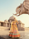 Yellow Art Silk Lehenga with Printed Embroidery & Diamond Work