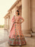 Peach Art Silk Lehenga with Printed Embroidery & Swarovski Work