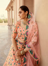 Peach Art Silk Lehenga with Printed Embroidery & Swarovski Work