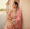 Peach Art Silk Lehenga with Printed Embroidery & Swarovski Work
