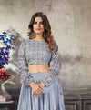 Sky Blue Art Silk Lehenga crafted with print and sequin embroidered work