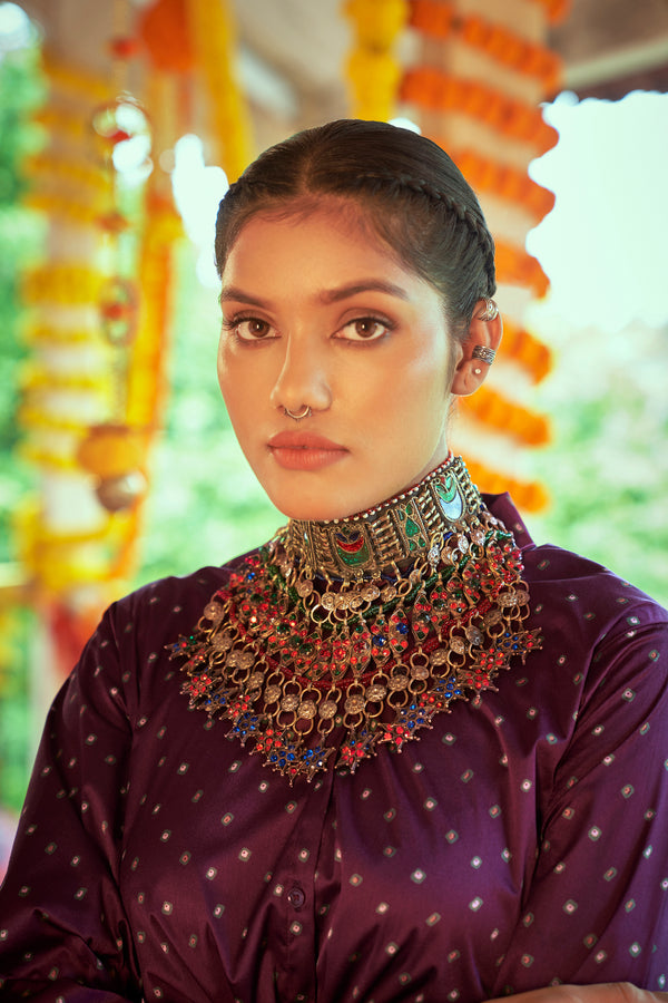 Purple Gajji Silk Lehenga Set printed and embroidered work