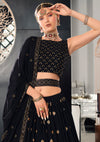Navy Blue Georgette Lehenga with Thread & Sequins Embroidered Work