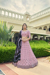 Dusty Pink Georgette & Cotton Lehenga with Thread & Sequence Embroidery and Printed Work