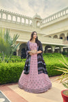 Dusty Pink Georgette & Cotton Lehenga with Thread & Sequence Embroidery and Printed Work