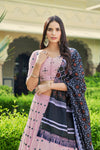 Dusty Pink Georgette & Cotton Lehenga with Thread & Sequence Embroidery and Printed Work