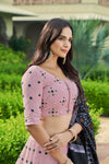 Dusty Pink Georgette & Cotton Lehenga with Thread & Sequence Embroidery and Printed Work