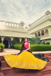 Yellow Silk & Cotton Lehenga with Sequence Embroidery and Printed Work