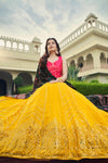 Yellow Silk & Cotton Lehenga with Sequence Embroidery and Printed Work