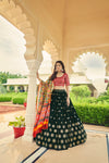 Green Silk & Cotton Lehenga with Sequence Embroidery and Printed Work