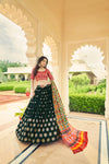Green Silk & Cotton Lehenga with Sequence Embroidery and Printed Work