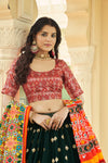 Green Silk & Cotton Lehenga with Sequence Embroidery and Printed Work