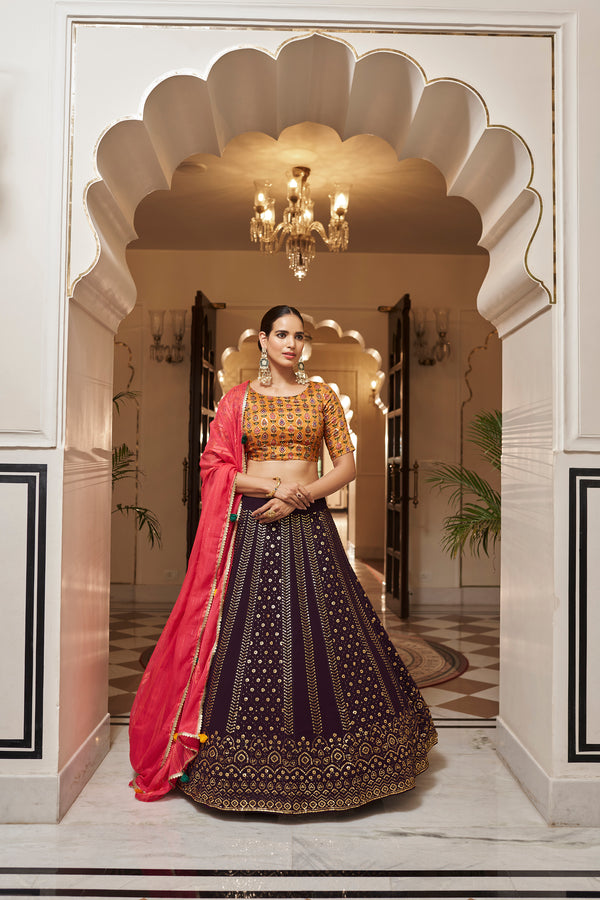 Purple Art Silk Lehenga with Sequence Embroidery & Weaving Dupatta