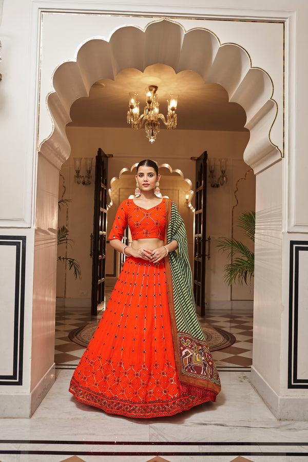 Orange Georgette Lehenga with Thread & Sequence Embroidery