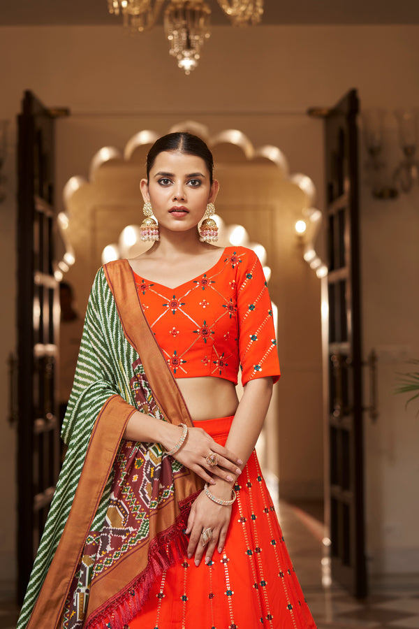 Orange Georgette Lehenga with Thread & Sequence Embroidery