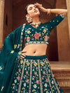 Elegant Teal Georgette Lehenga with Thread & Sequence Embroidery
