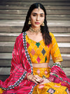 Elegant Yellow Silk Semi-Stitched Lehenga with Embroidered & Printed Work