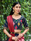 Navy Blue Silk Semi-Stitched Lehenga with Embroidered Work