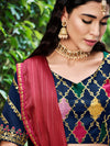 Navy Blue Silk Semi-Stitched Lehenga with Embroidered Work