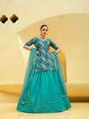 Turquoise Blue Chinon Silk Lehenga with Sequence Embroidered Work