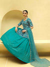 Turquoise Blue Chinon Silk Lehenga with Sequence Embroidered Work
