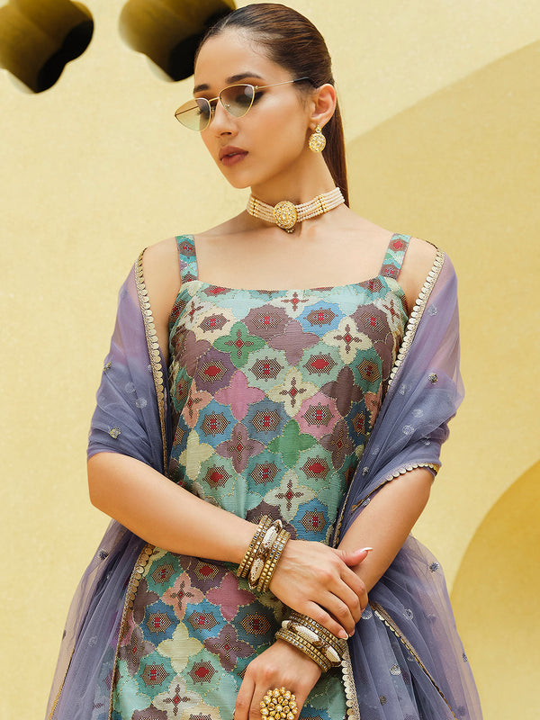 Lavender Chinon Silk Lehenga with Sequence Embroidered Work